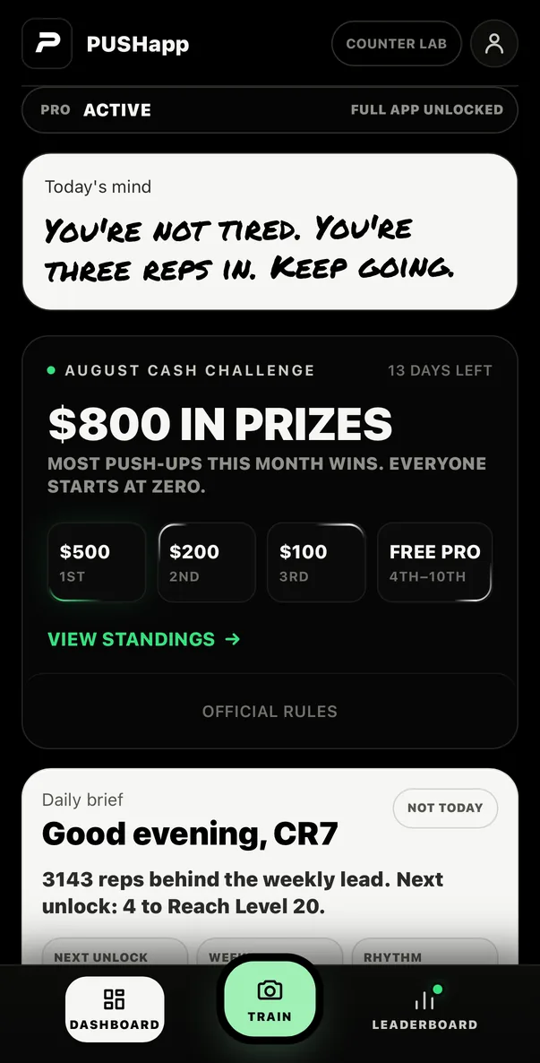 PUSHapp monthly cash challenge with prizes for most push-ups